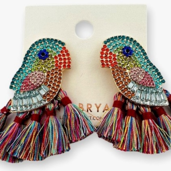 LANE BRYANT RHINESTONE TASSEL PARROT EARRINGS - Picture 2 of 5